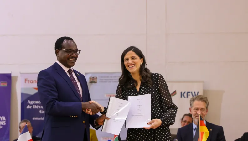 The Minister Delegate for Francophonie, International Partnerships and French Nationals Abroad, and Kenya’s Cabinet Secretary for Education, Hon. Julius Ogamba, EBS, during the official launch of the TVET digitalization project.